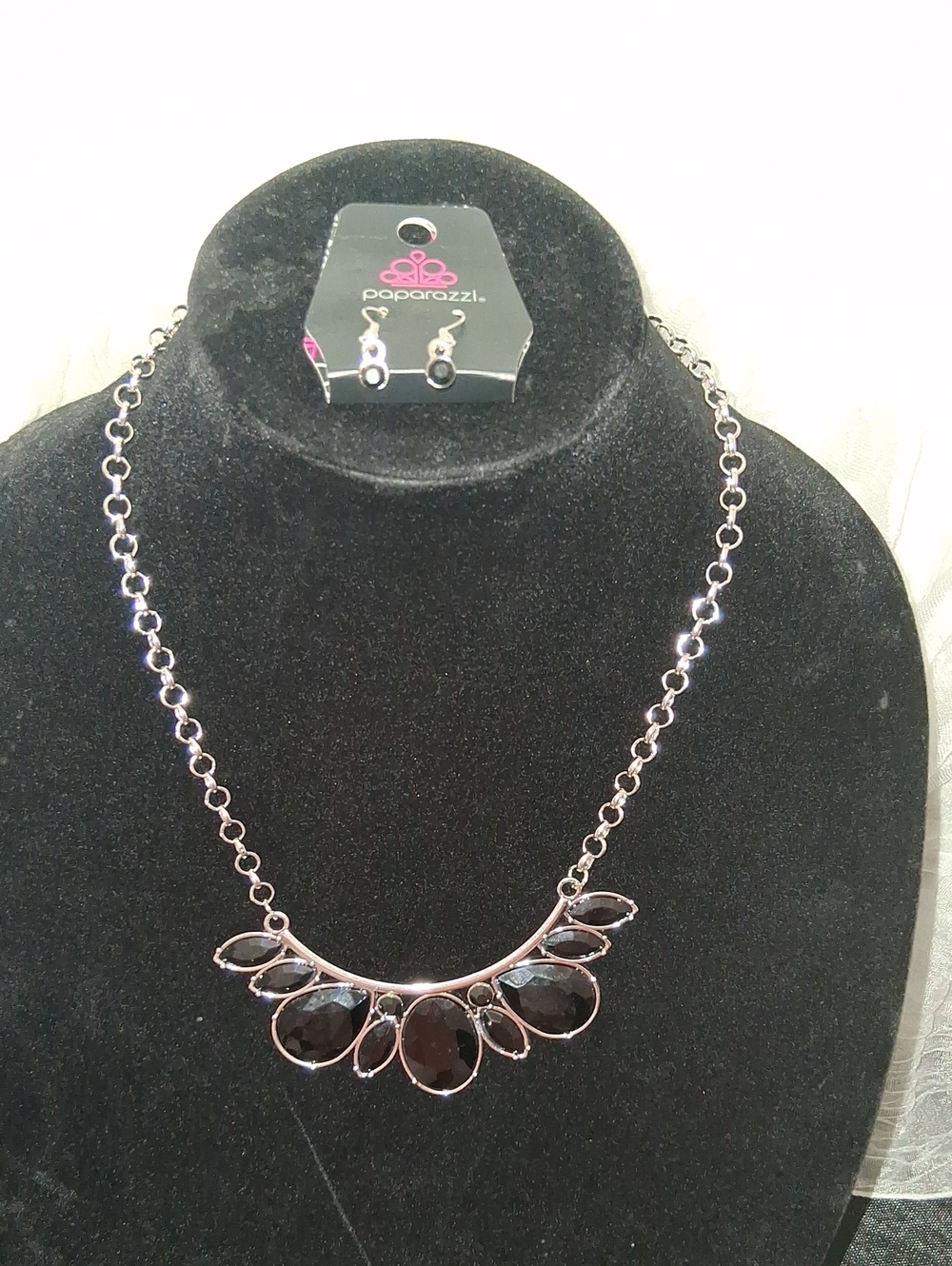 paparazzi Silver-Tone Necklace with Black Gem Accents
